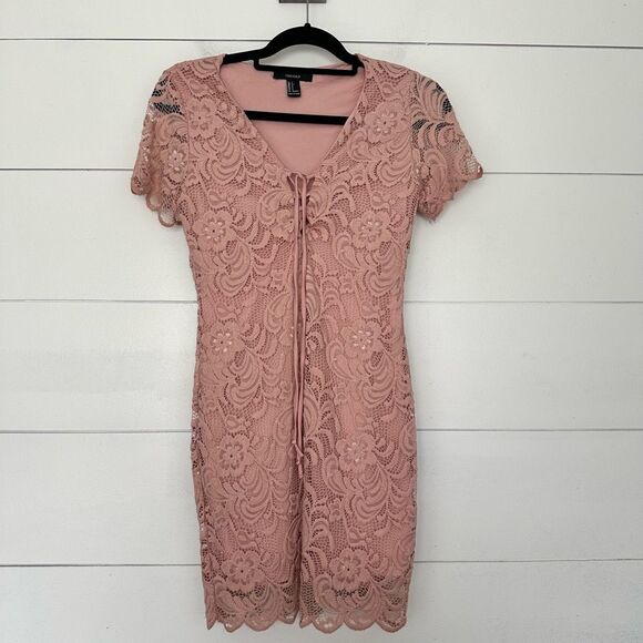 Forever 21 Women’s Small Pink Lace Mini Dress Lace Up - Picture 1 of 5
